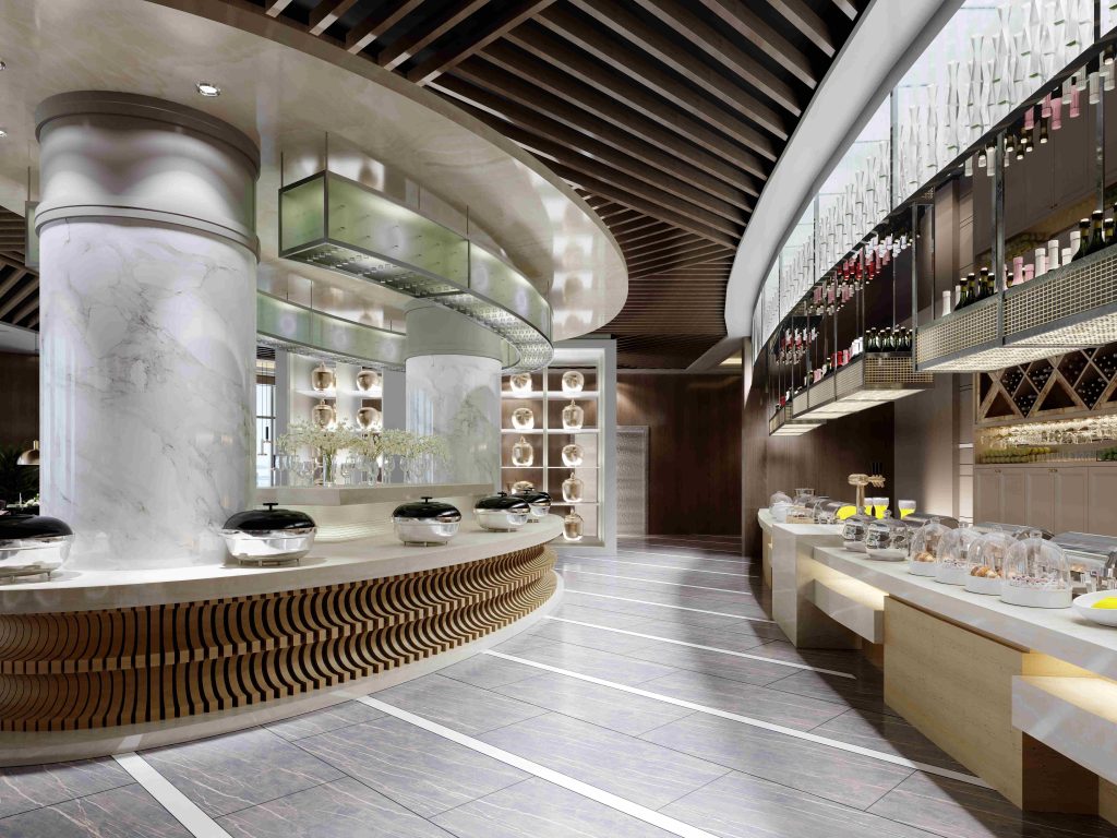 buffet restaurant design modern style with counters different food tables